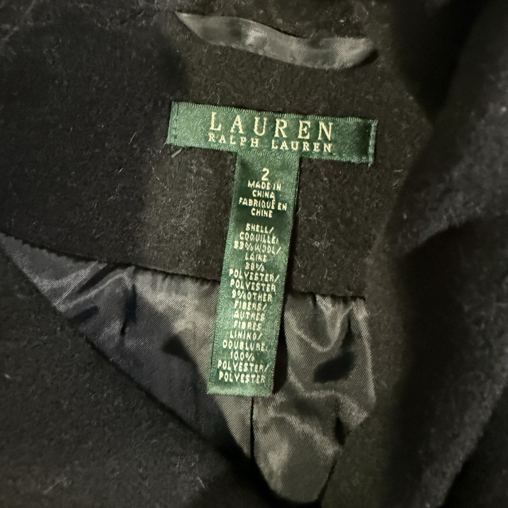 Vintage Lauren Ralph Lauren Women's Cape Dress Coat Black Wool Blend Size 2 - Picture 3 of 7